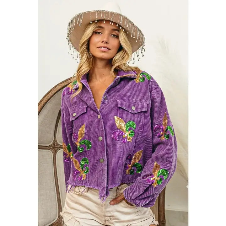 Fleur De Lis Sequin Patch Mardi Jacket