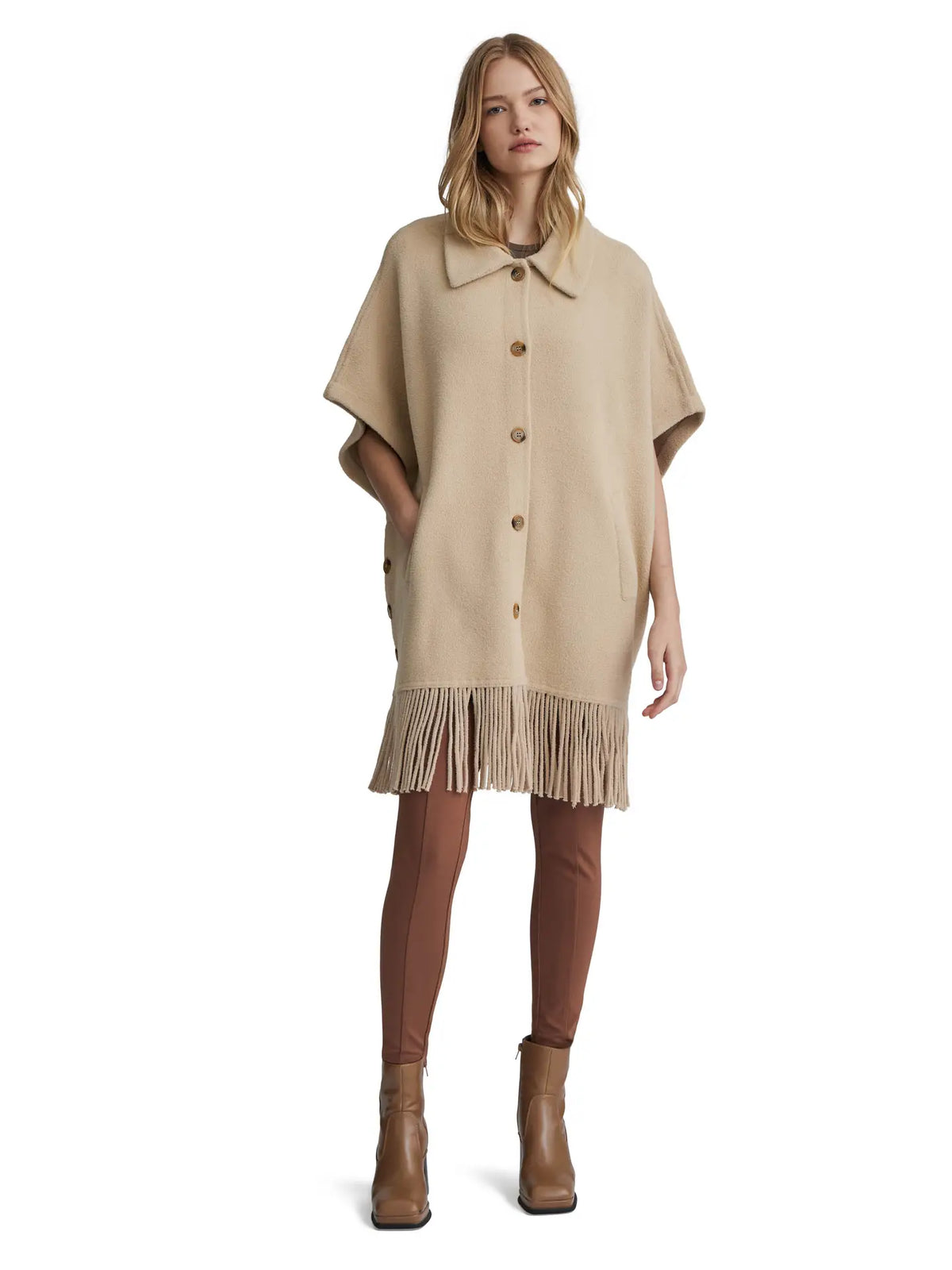 Fringe Hem Button Up Cape