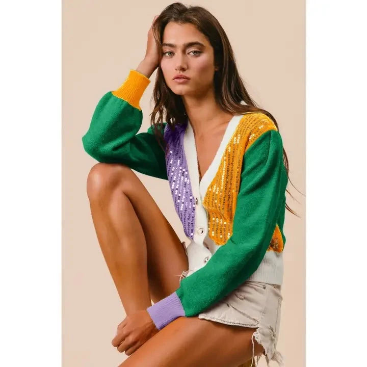 Mardi Gras Color Block Cardigan