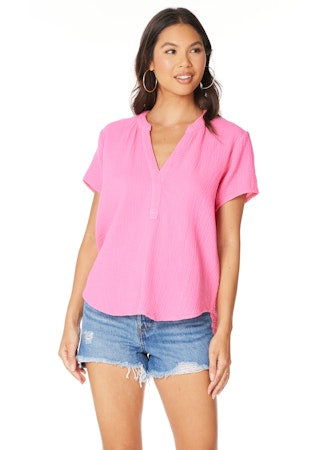 Split Neck S/S Top