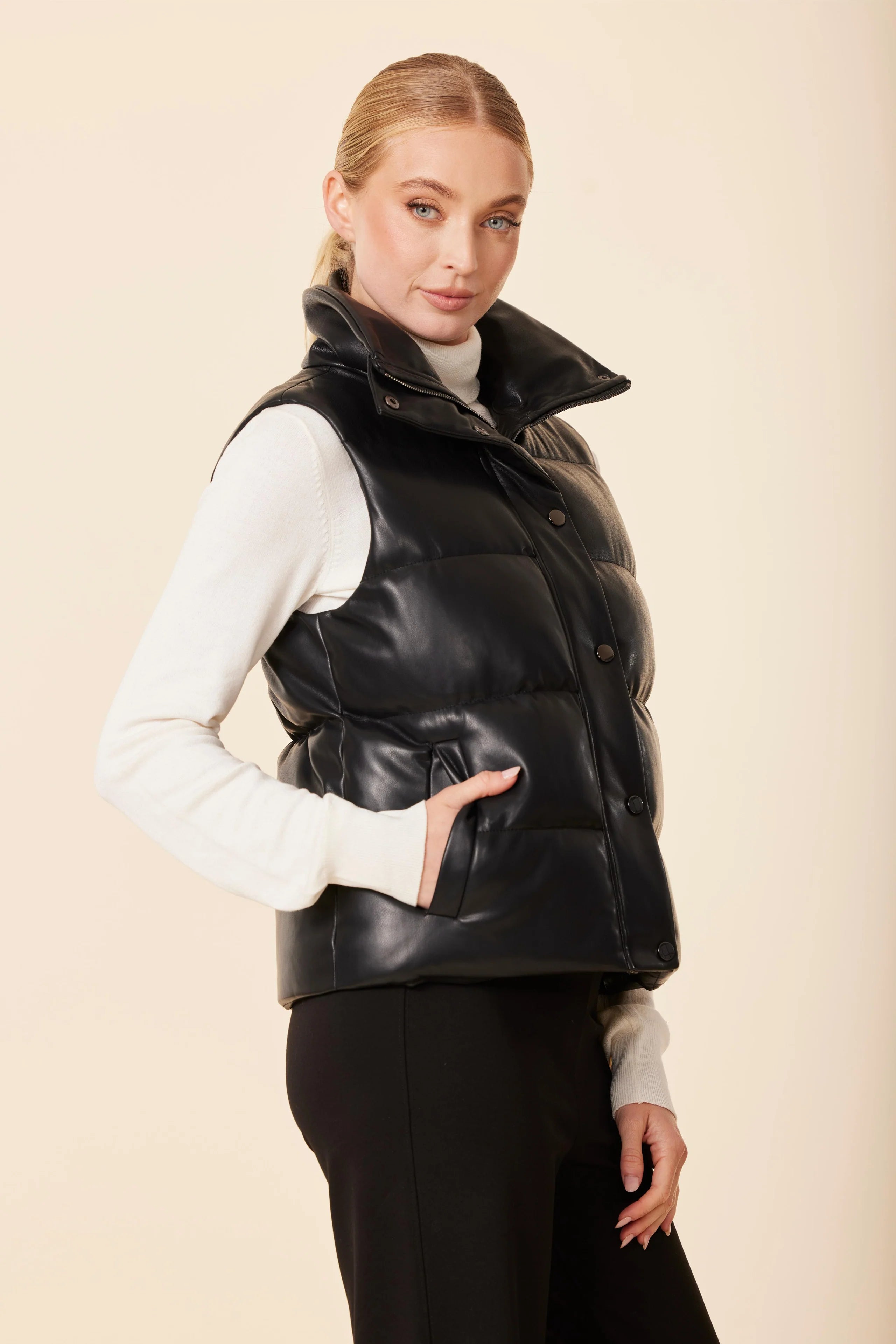 Faux Leather Puffer Vest