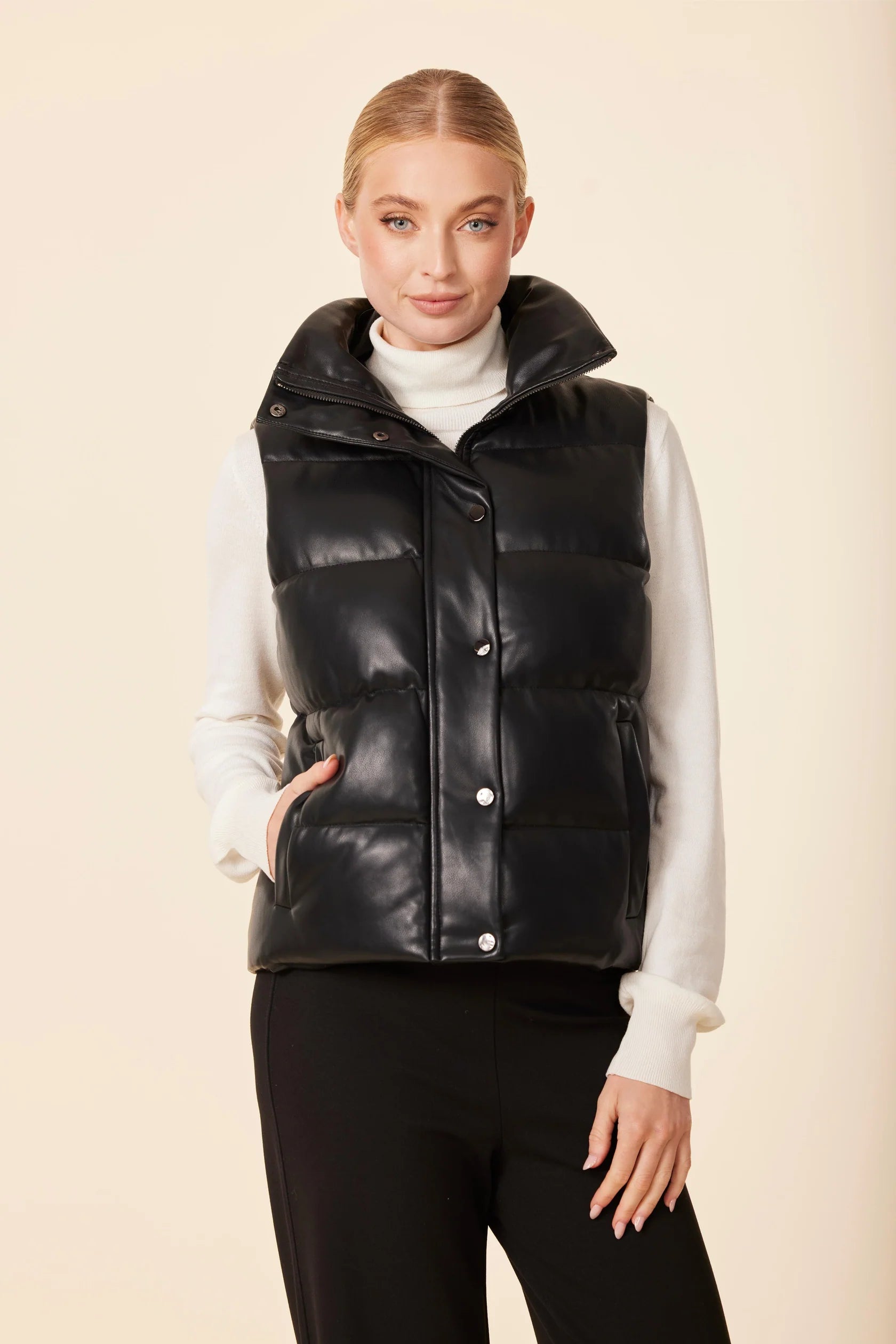 Faux Leather Puffer vest