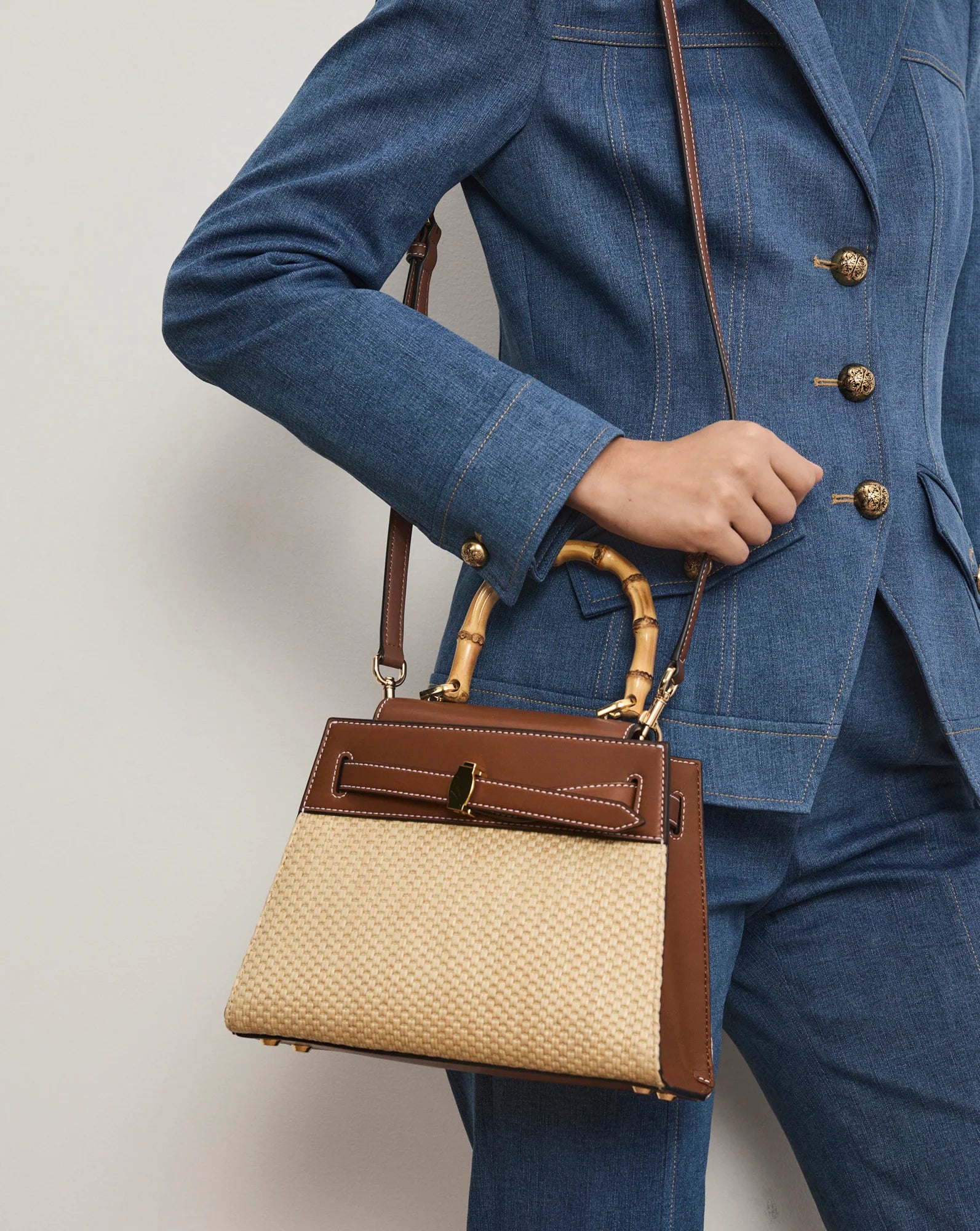 Raffia Dash Top-Handle Bag