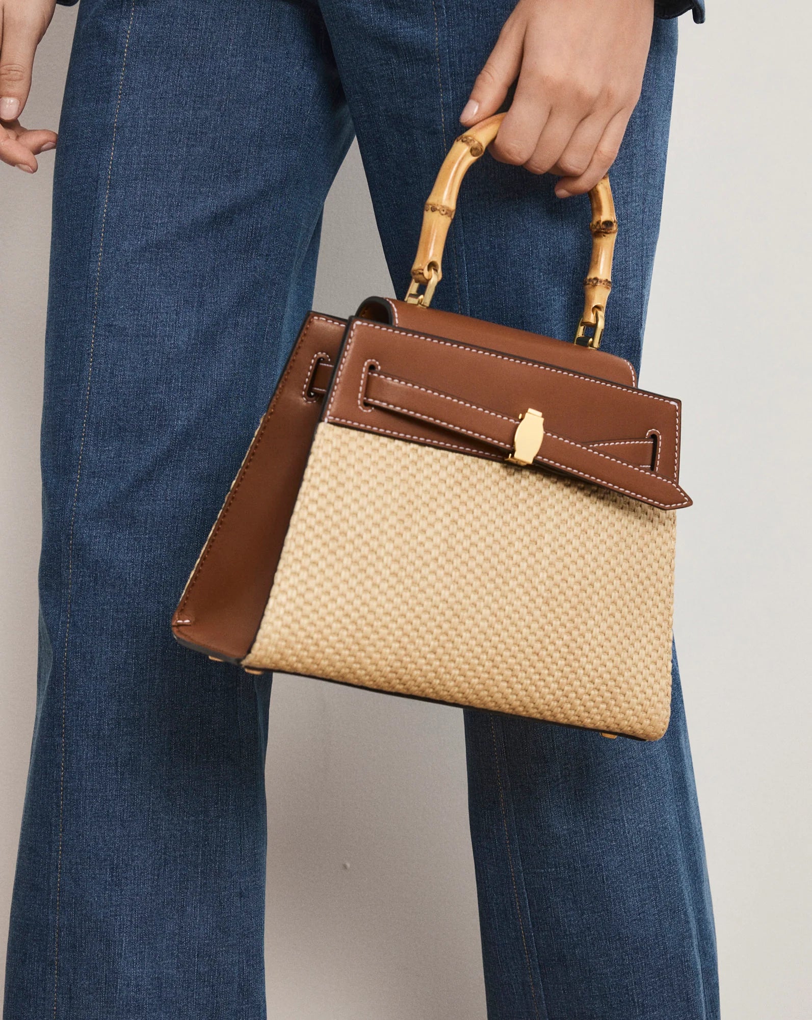 Raffia Dash Top-Handle Bag