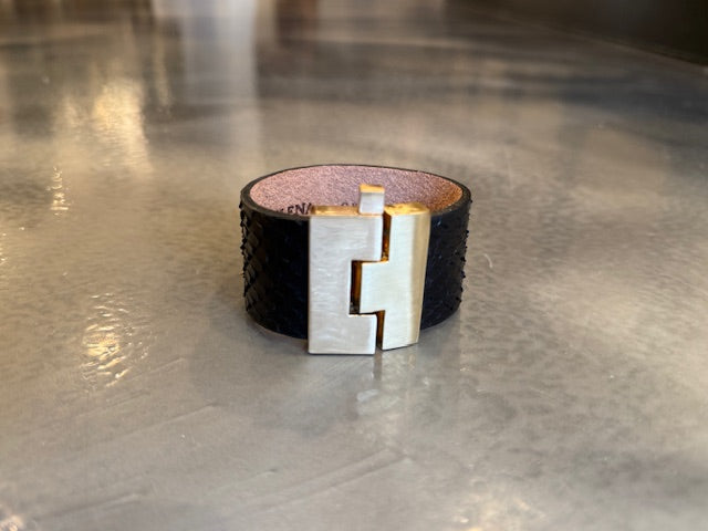 Wide Leather exotics skin Jigsaw Cuff