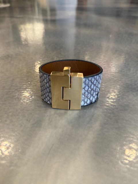 Wide Leather exotics skin Jigsaw Cuff