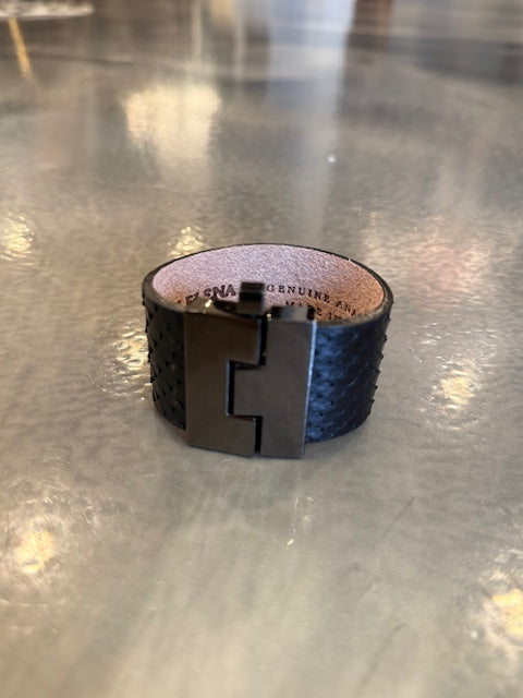 Wide Leather exotics skin Jigsaw Cuff