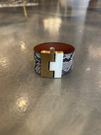 Wide Leather exotics skin Jigsaw Cuff