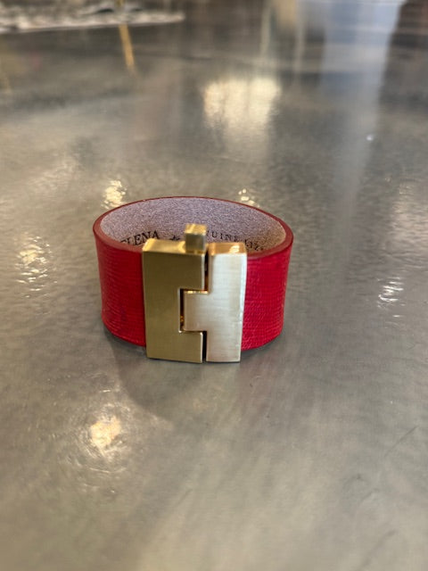 Wide Leather exotics skin Jigsaw Cuff