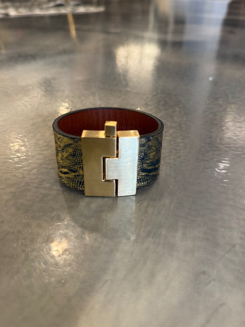 Wide Leather exotics skin Jigsaw Cuff