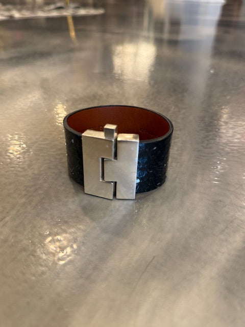 Wide Leather exotics skin Jigsaw Cuff