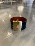Wide Leather exotics skin Jigsaw Cuff