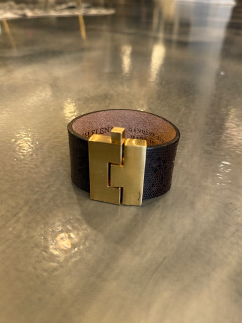 Wide Leather exotics skin Jigsaw Cuff