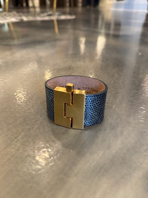 Wide Leather exotics skin Jigsaw Cuff