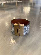 Wide Leather exotics skin Jigsaw Cuff