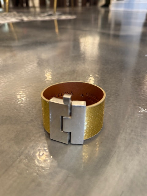 Wide Leather exotics skin Jigsaw Cuff