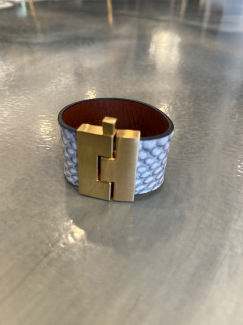 Wide Leather exotics skin Jigsaw Cuff