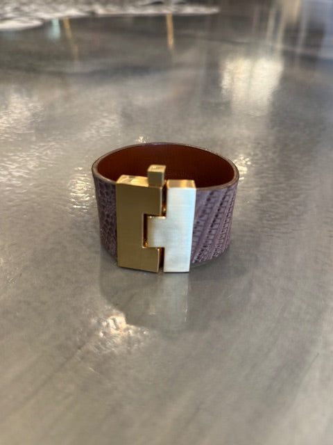 Wide Leather exotics skin Jigsaw Cuff