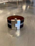 Wide Leather exotics skin Jigsaw Cuff