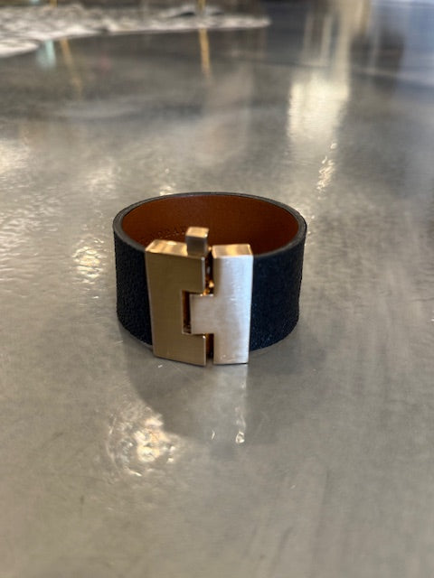 Wide Leather exotics skin Jigsaw Cuff