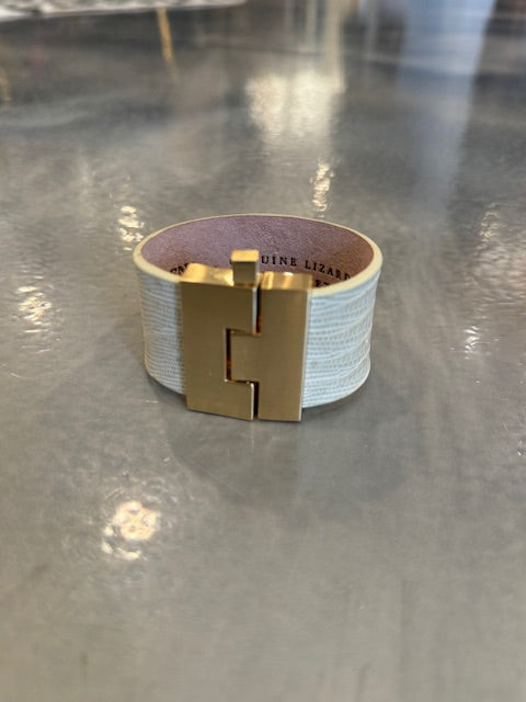 Wide Leather exotics skin Jigsaw Cuff