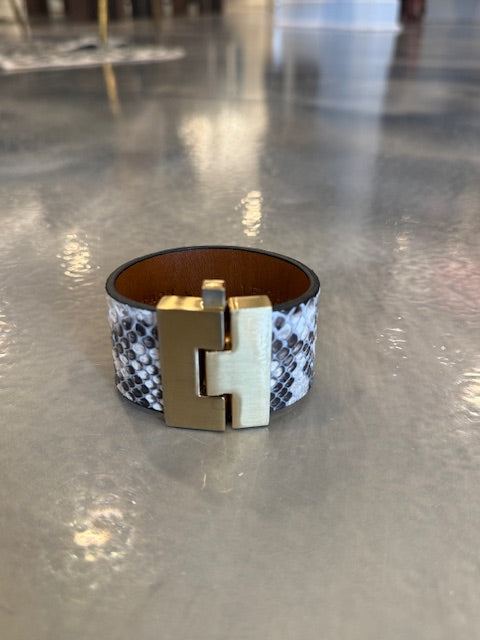 Wide Leather exotics skin Jigsaw Cuff