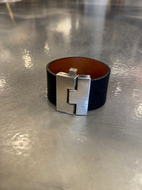 Wide Leather exotics skin Jigsaw Cuff