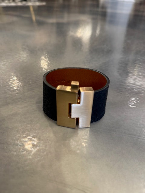 Wide Leather exotics skin Jigsaw Cuff