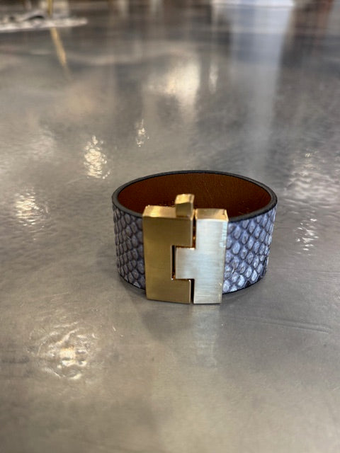 Wide Leather exotics skin Jigsaw Cuff