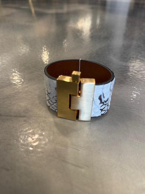 Wide Leather exotics skin Jigsaw Cuff