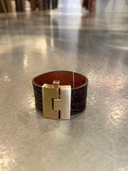 Wide Leather premium exotic skin Jigsaw Cuff