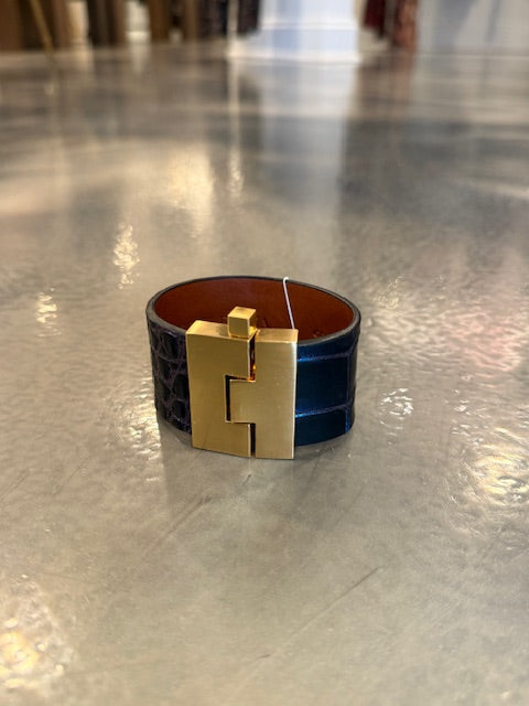 Wide Leather premium exotic skin Jigsaw Cuff