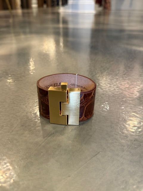 Wide Leather premium exotic skin Jigsaw Cuff