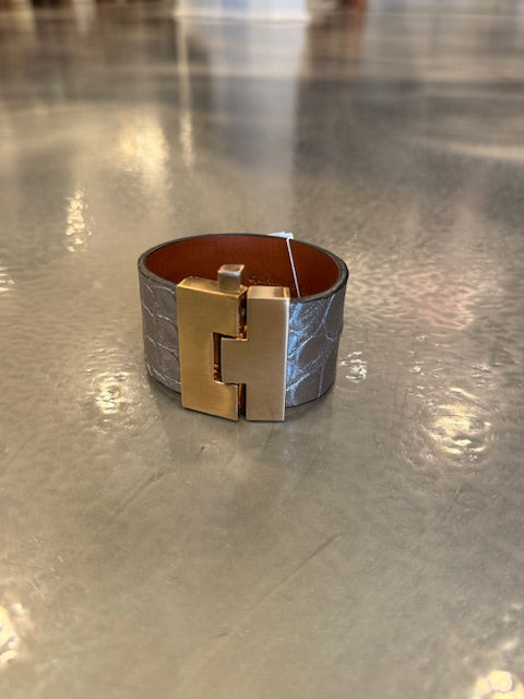 Wide Leather premium exotic skin Jigsaw Cuff