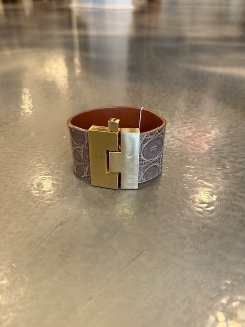 Wide Leather premium exotic skin Jigsaw Cuff