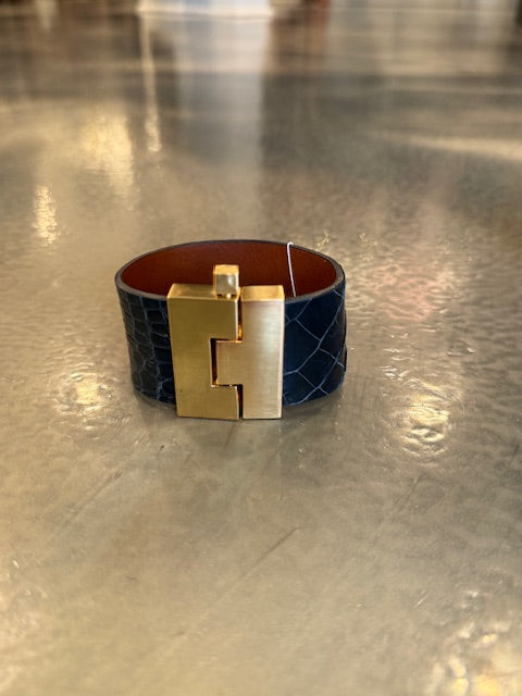 Wide Leather premium exotic skin Jigsaw Cuff