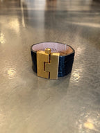 Wide Leather premium exotic skin Jigsaw Cuff