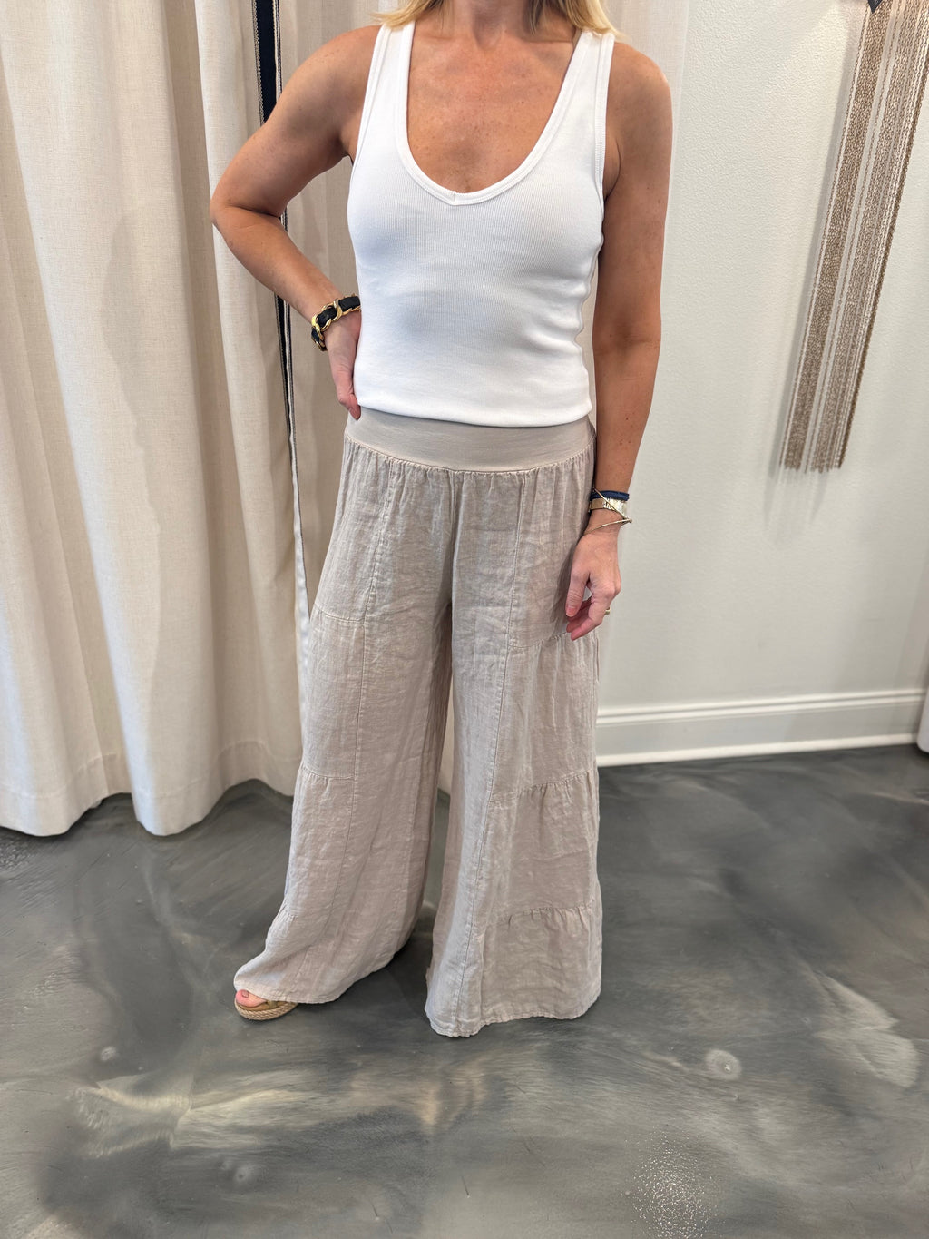 Linen Tiered Palazzo Pant