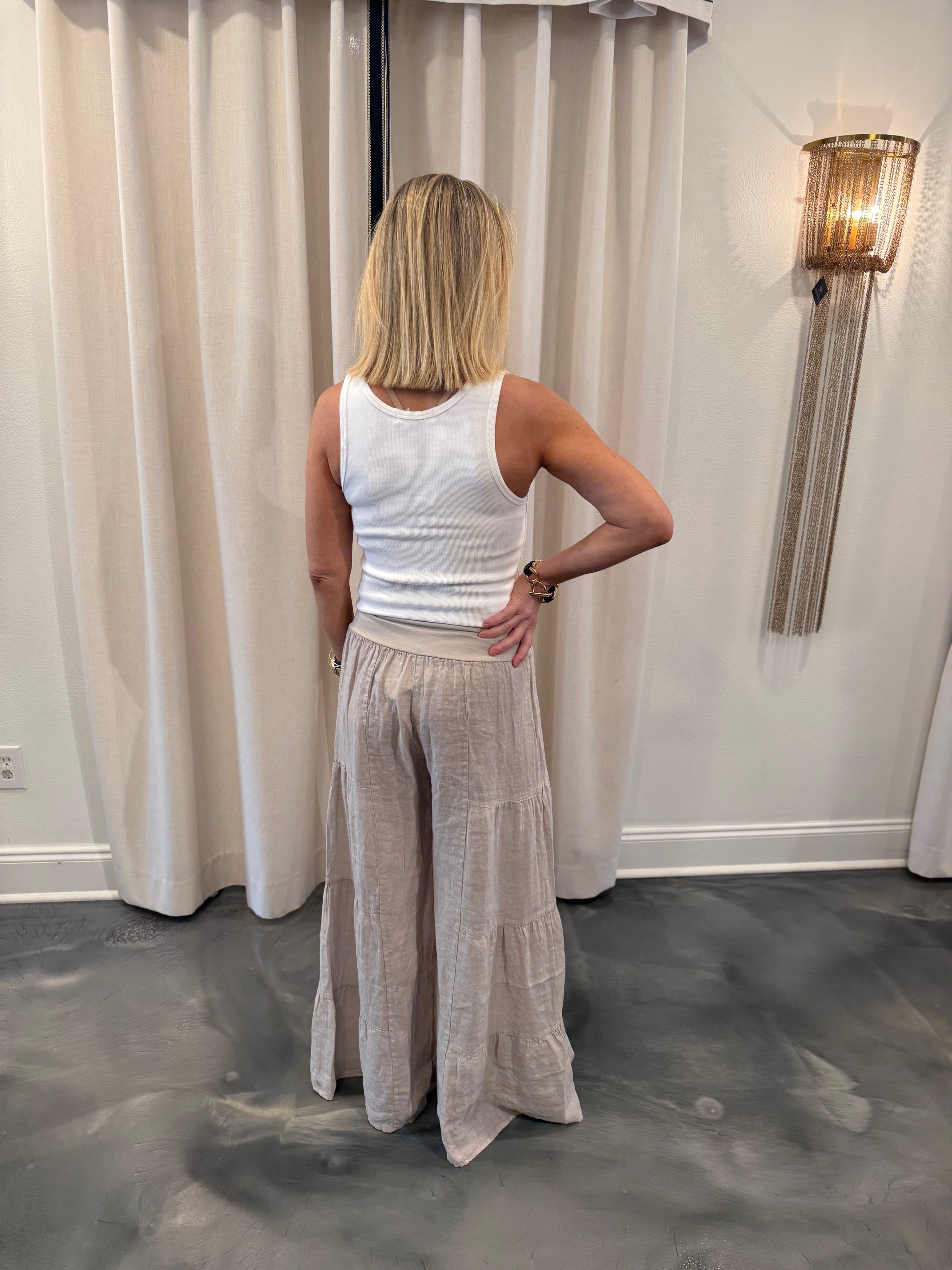 Linen Tiered Palazzo Pant