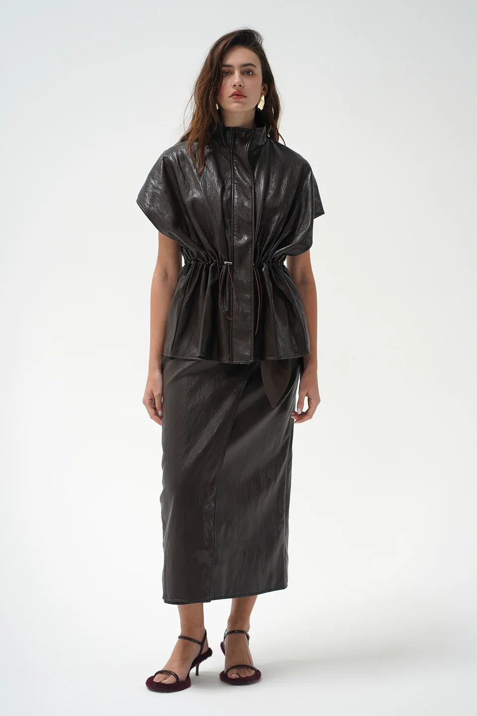 Vega Faux Leather Wrap Skirt
