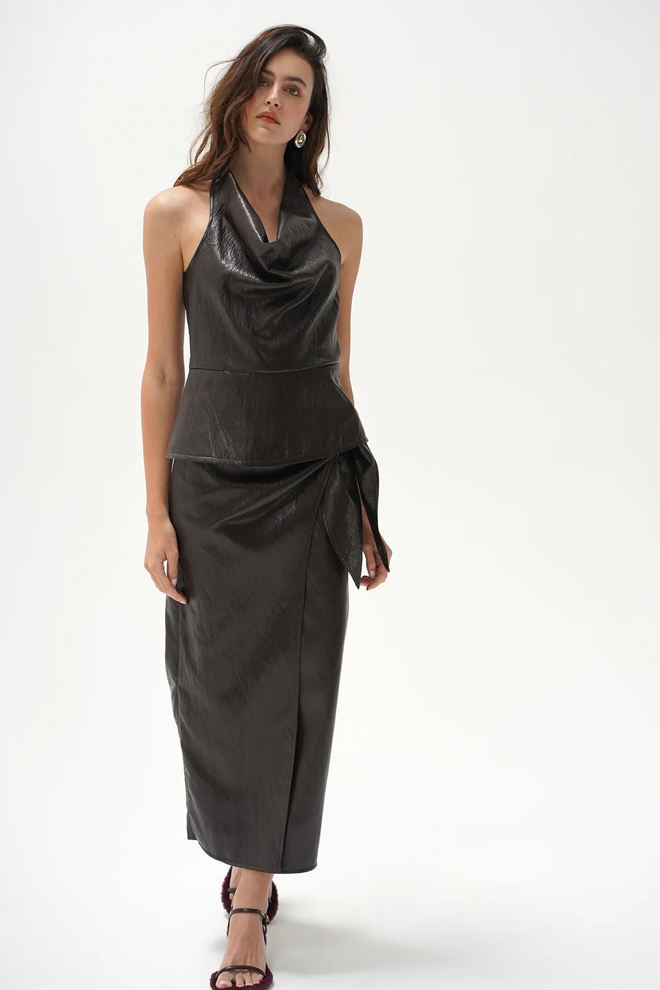 Jet Faux Leather Halter Top
