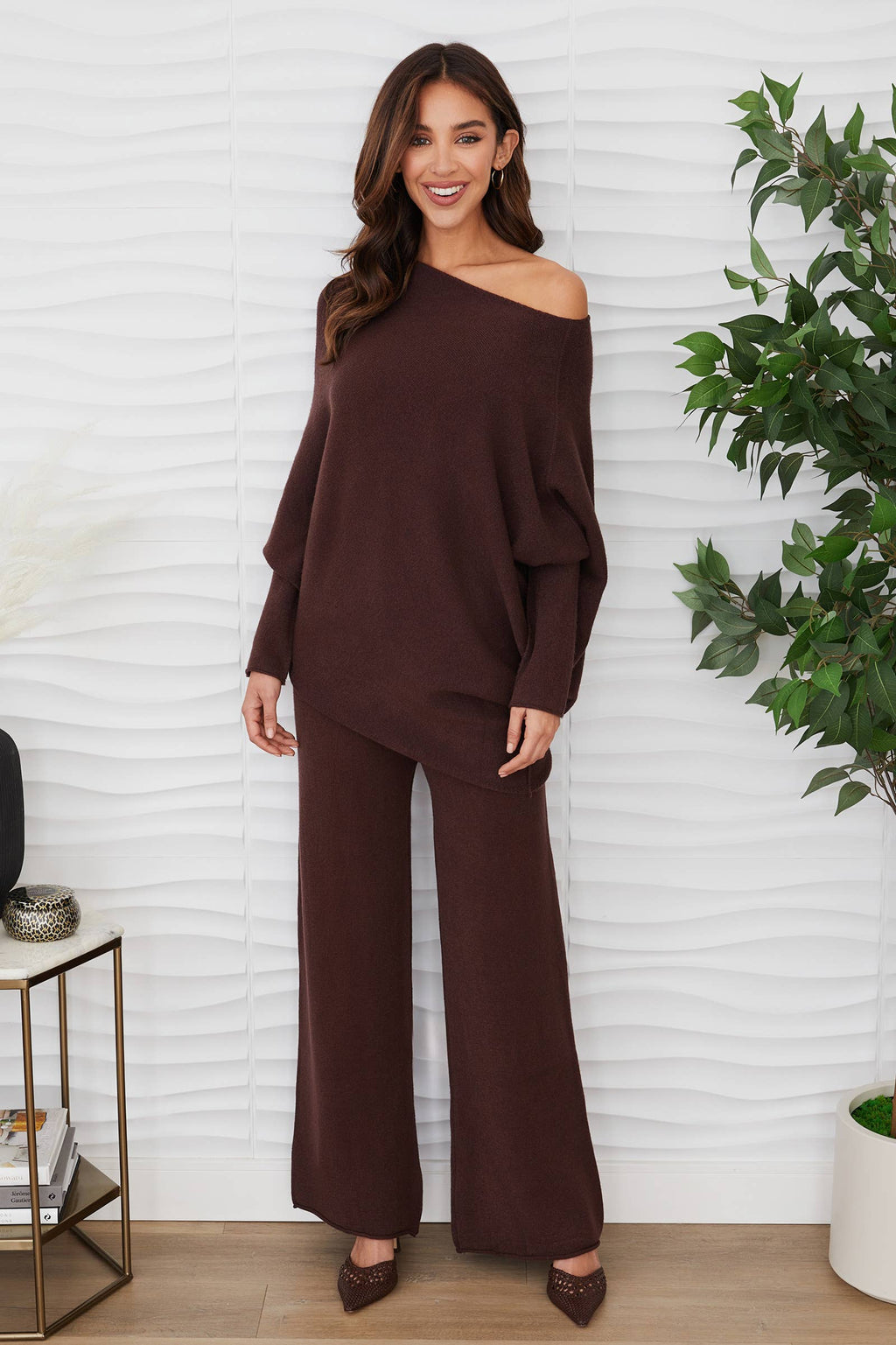 Asymmetrical Sweater - Knit Flared Pant Set