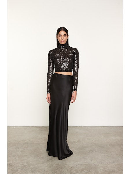 Sequin Cropped L/S Mock Neck
