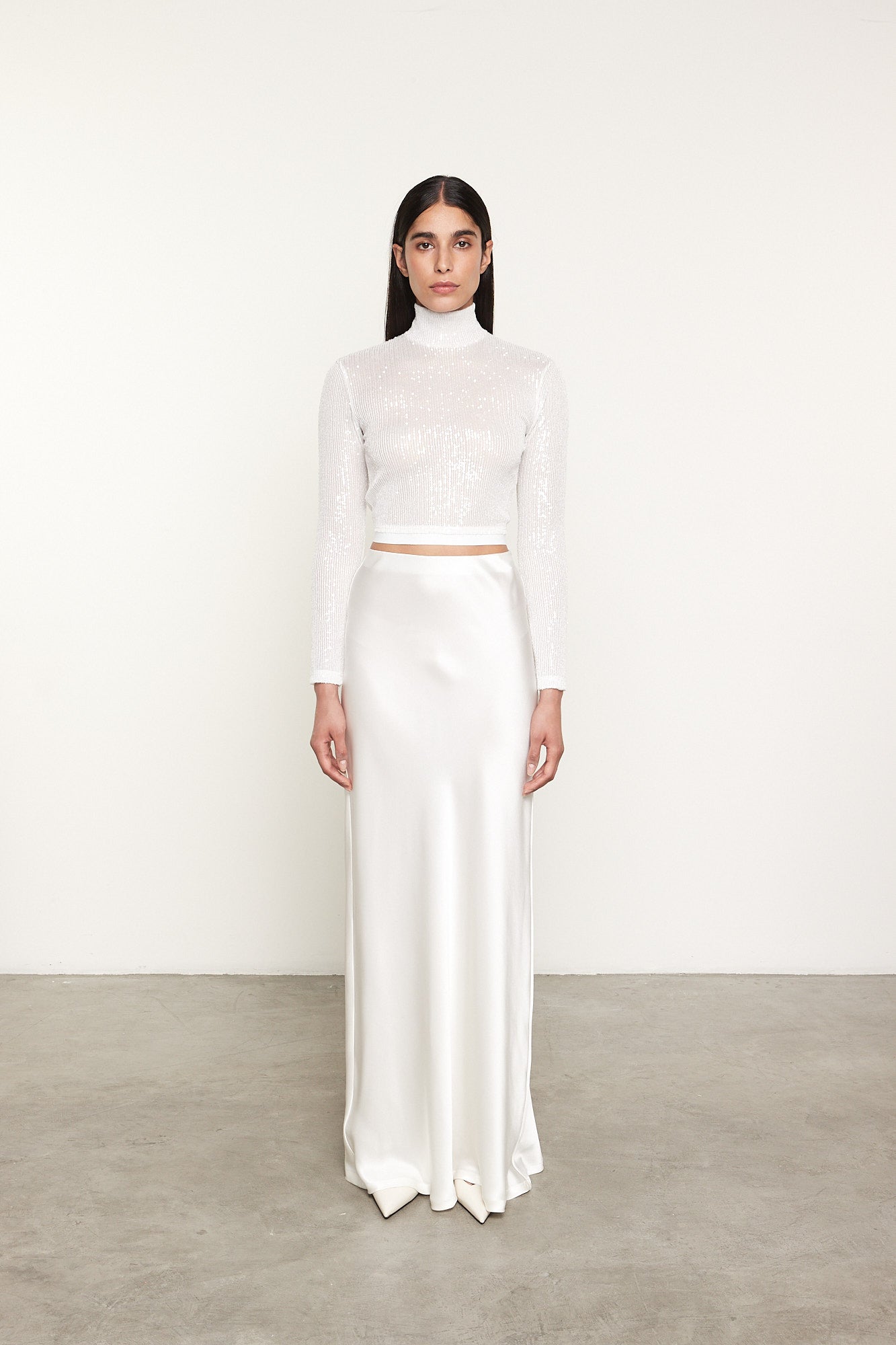 Sequin Cropped L/S Mock Neck