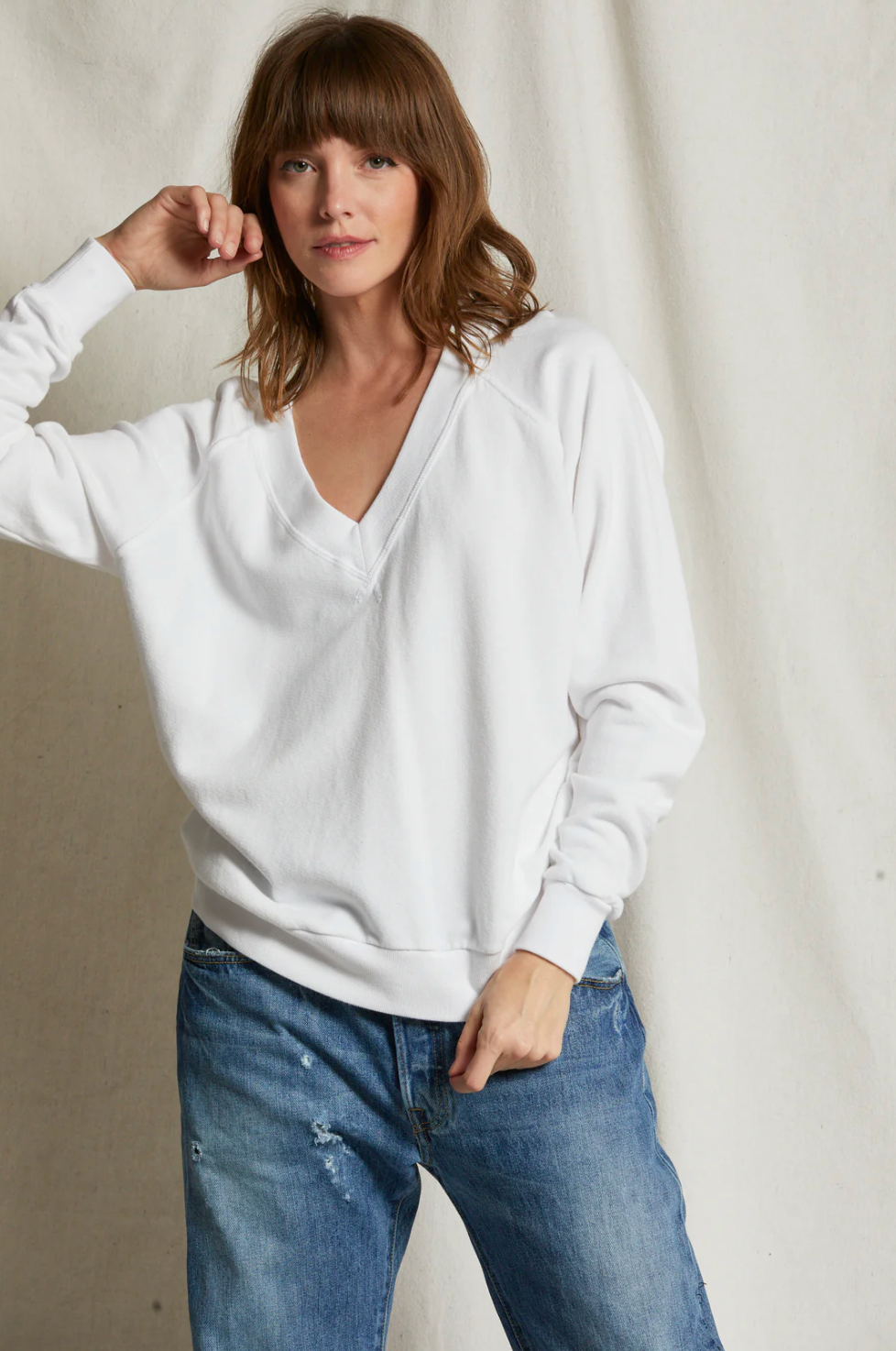 Sinead Relaxed French Terry V-Neck Sweatshirt
