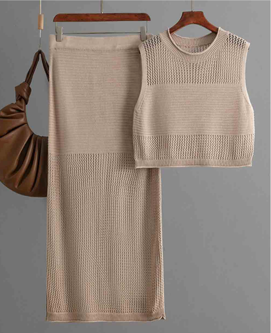 Ladies Knit Hollow Out Vest and Skirt