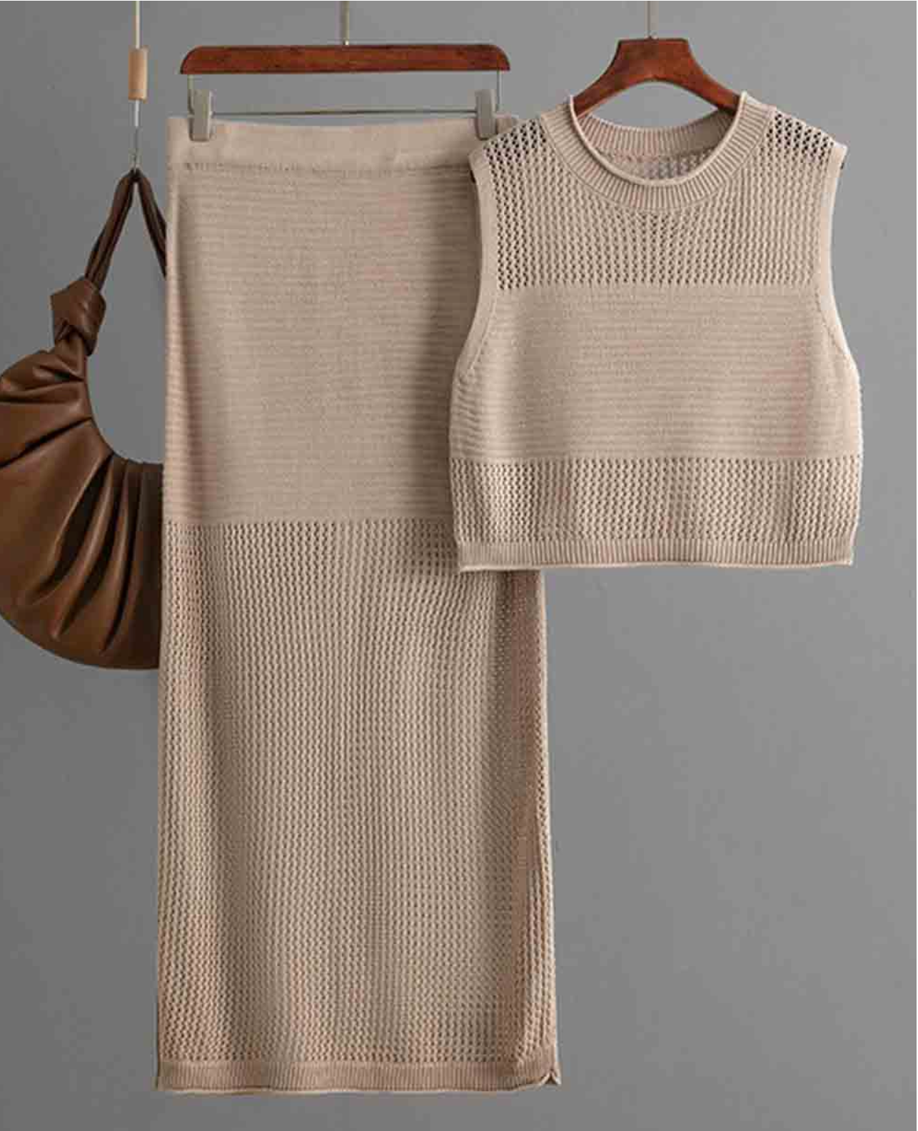 Ladies Knit Hollow Out Vest and Skirt