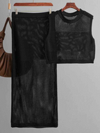 Ladies Knit Hollow Out Vest and Skirt