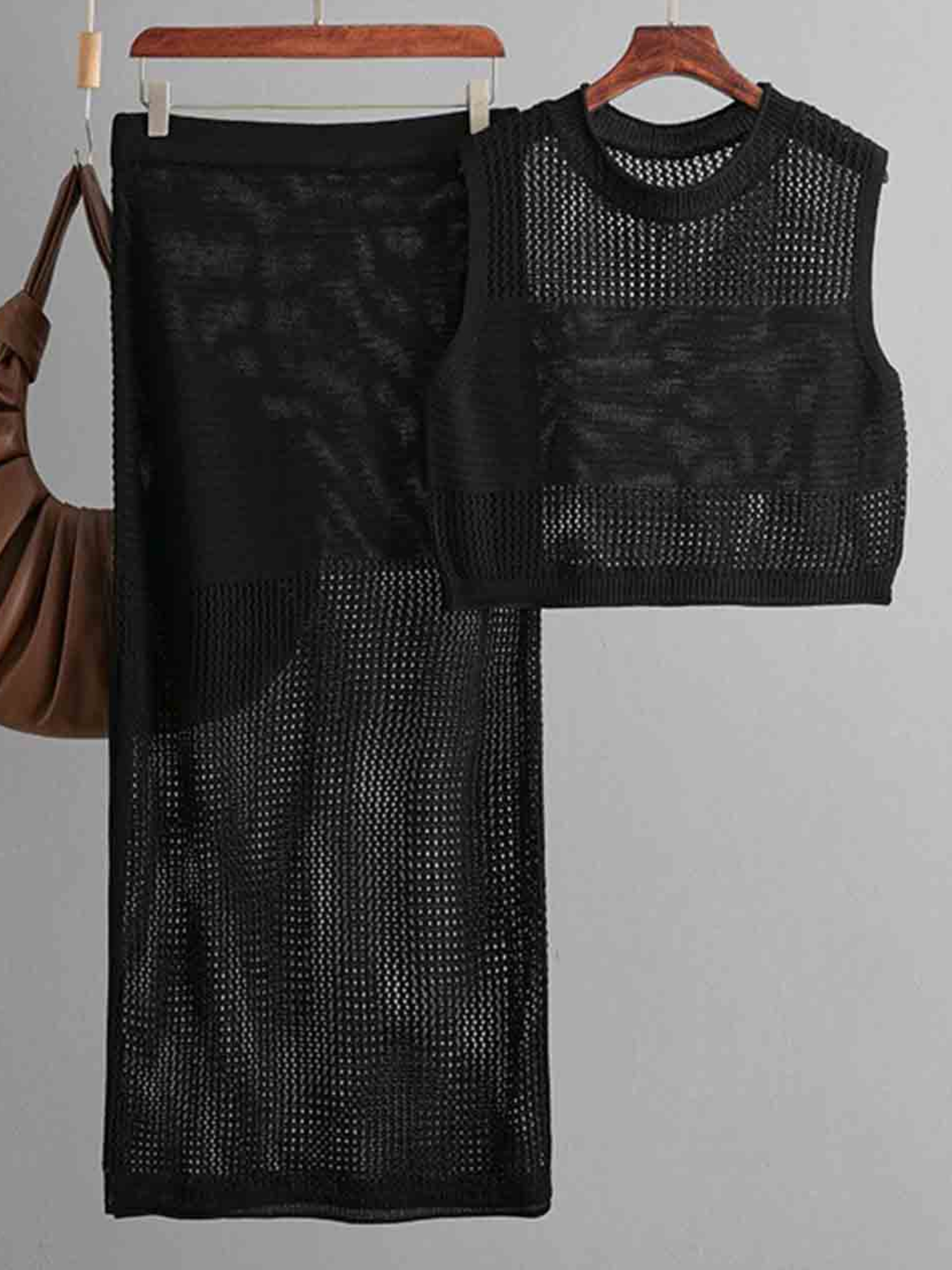 Ladies Knit Hollow Out Vest and Skirt