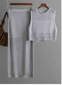 Ladies Knit Hollow Out Vest and Skirt